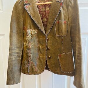 Raw Brown Suede Women's Jacket with Embroidered Details